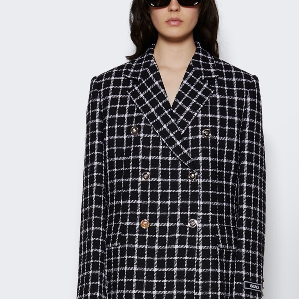 Versace Black and White Plaid Blazer